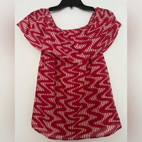 Oliphant Red Pink Pattern Off Shoulder Blouse - Picture 1 of 5